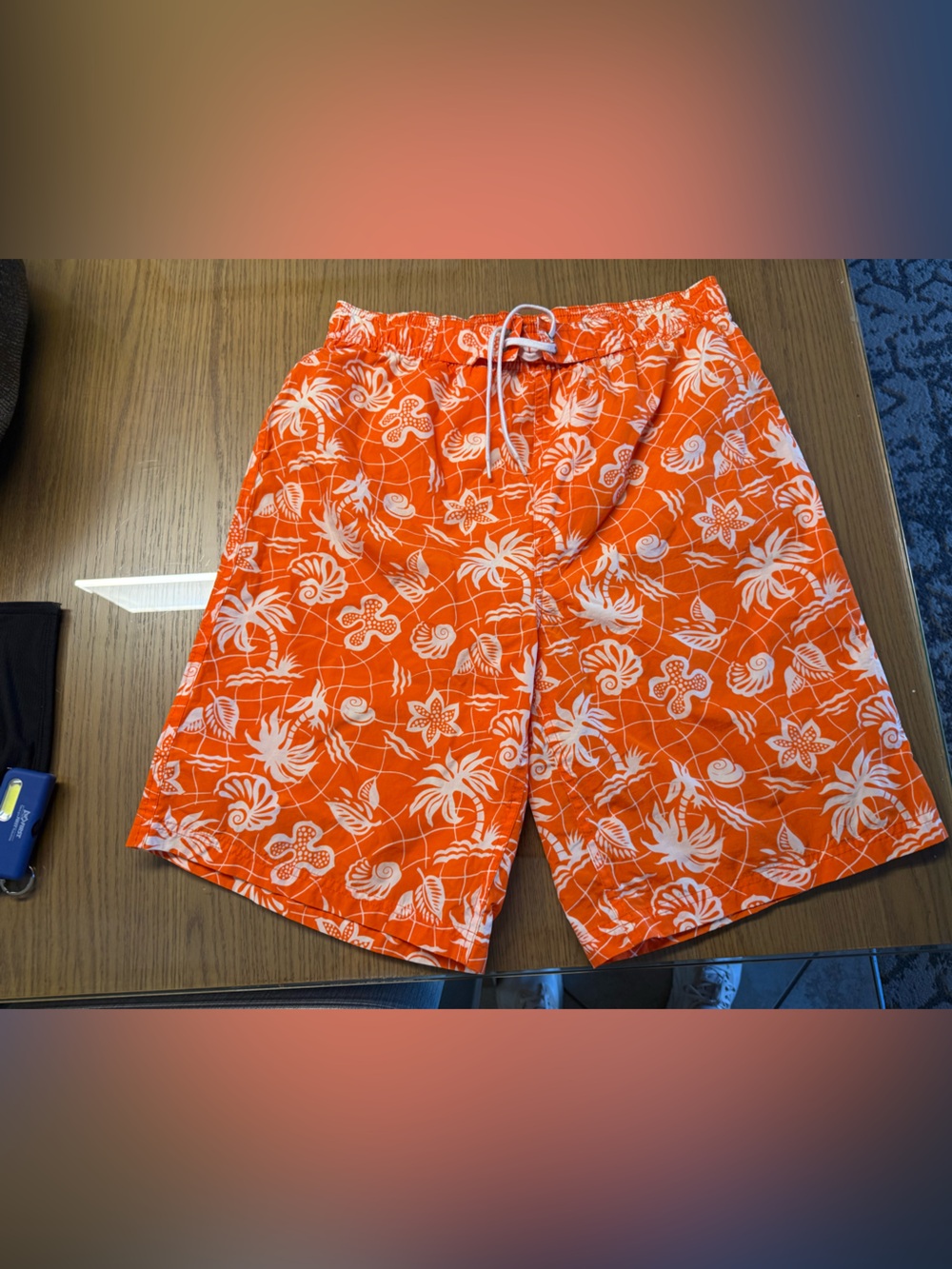 POLO SPORT Ralph Lauren Swim Trunks XL Orange Tropical Print Board Shorts VTG